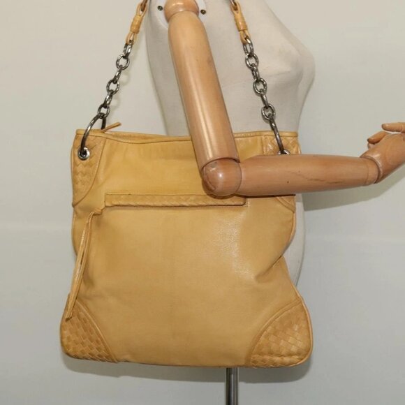 BOTTEGA VENETA INTRECCIATO Shoulder Bag Leather Yellow Silver Auth - Picture 1 of 16